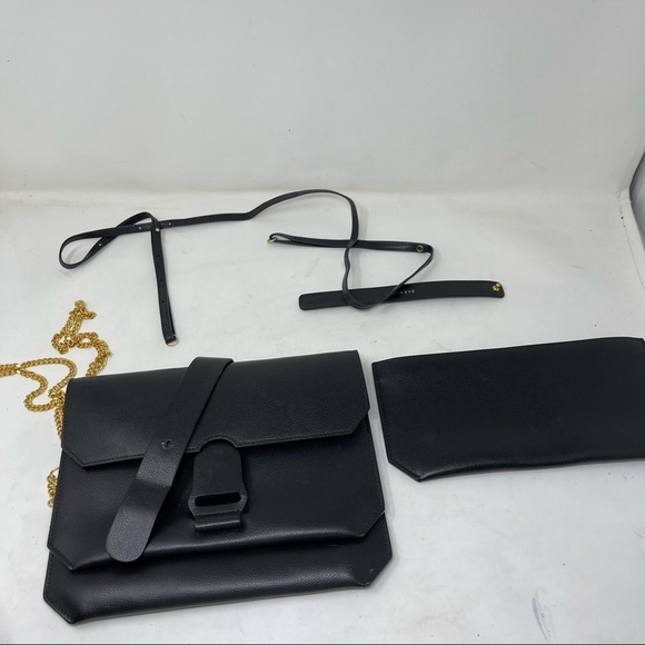 Senreve Black Leather Pebbled Convertible Belt Clutch Crossbody Bag - Picture 9 of 14